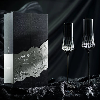 Love Aphrodite Champagne Flutes Set-A sculptural champagne glass set inspired by Aphrodite, love, and luminous contrast